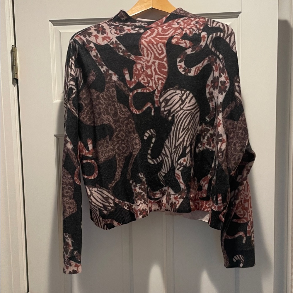 Pilcro Cashmere Black and Pink Tiger Patterned Sweater